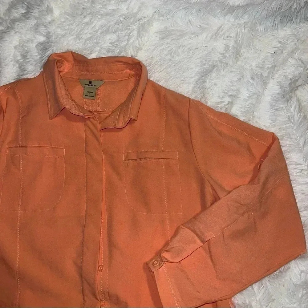 Womens Woolrich Button Up Top Size Extra Large Coral / Orange Color Lightweight